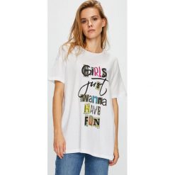 Trussardi Jeans - Top. Szare topy damskie marki Trussardi Jeans, m, z nadrukiem, z bawełny, z okrągłym kołnierzem. W wyprzedaży za 199,90 zł.