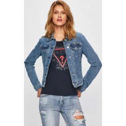 Guess Jeans - Kurtka. Niebieskie kurtki damskie Guess Jeans, s, z aplikacjami, z elastanu, krótkie. Za 549,90 zł.