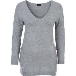 Sweter z aplikacją z cekinów bonprix jasnoszary melanż. Szare swetry klasyczne damskie bonprix. Za 99,99 zł.