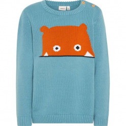 Sweter "Olvano" w kolorze niebieskim. Niebieskie swetry chłopięce marki Name it Kids, z bawełny, z okrągłym kołnierzem. W wyprzedaży za 49,95 zł.