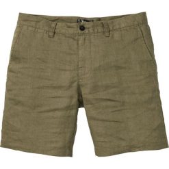 Długie szorty chino lniane bonprix zielony khaki. Zielone spodenki i szorty męskie bonprix, m, bez wzorów, długie. Za 99,99 zł.