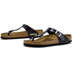 Birkenstock Gizeh 1009113. Klapki damskie Birkenstock, w paski, ze skóry, bez obcasa. W wyprzedaży za 199,99 zł.