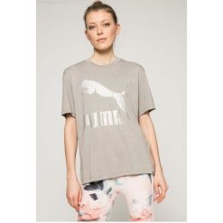 Puma - Top. Szare topy damskie marki Puma, s, z nadrukiem, z poliesteru, z krótkim rękawem. W wyprzedaży za 79,90 zł.