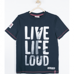 Koszulka. Niebieskie t-shirty chłopięce z długim rękawem marki Music, z aplikacjami, z bawełny. Za 29,90 zł.