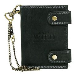 Portfel skórzany z łańcuchem always wild 2901-bic. Czarne portfele męskie ALWAYS WILD, bez wzorów, ze skóry. Za 59,90 zł.