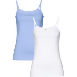 Top na cienkich ramiączkach (2 szt.) bonprix perłowy niebieski - biały. Niebieskie bluzki damskie bonprix, bez wzorów, z okrągłym kołnierzem. Za 39,98 zł.