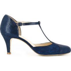 Buty ślubne damskie: Czółenka z paskiem T, skórzane błyszczące