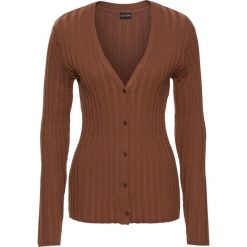 Kardigany damskie: Sweter rozpinany w prążek bonprix orzechowy