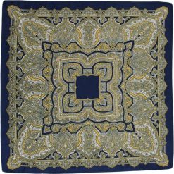 Elegancka Poszetka Męska - CHATTIER - Mandala, Orientalny Wzór, Granatowo-Żółta POSZCH0222. Niebieskie poszetki męskie Chattier, z materiału, eleganckie. Za 27,00 zł.