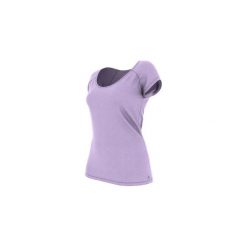 Koszulka krótki rękaw slim Gym & Pilates 500 damska. Różowe koszulki damskie marki DOMYOS, xl, bez wzorów, z elastanu, bez kołnierzyka, z krótkim rękawem. Za 19,99 zł.