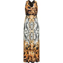 Sukienka maxi bonprix czarno-biało-żółty wzorzysty. Czarne sukienki damskie bonprix, bez wzorów, bez kołnierzyka, bez rękawów, maxi. Za 149,99 zł.