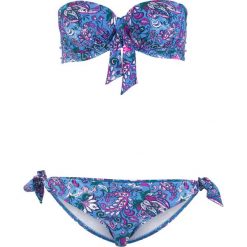 Bikini na fiszbinach (2 części) bonprix niebieski z nadrukiem. Niebieskie stroje kąpielowe damskie bonprix, w paski. Za 89,99 zł.