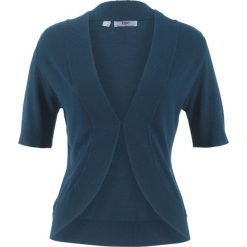 Bolerko dzianinowe, krótki rękaw bonprix ciemnoniebieski. Niebieskie żakiety damskie bonprix, bez wzorów, z dzianiny. Za 59,99 zł.