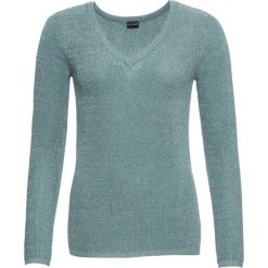 Sweter z metaliczną nitką bonprix niebieski mineralny - srebrny. Niebieskie swetry damskie bonprix, bez wzorów, eleganckie, bez rękawów, bez kaptura. Za 44,99 zł.