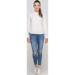 Ecru Bluzka ze Stójką. Szare bluzki damskie marki Molly.pl, s, z poliesteru, eleganckie, ze stójką, z długim rękawem. Za 99,90 zł.