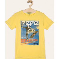 Pepe Jeans - T-shirt dziecięcy Basile 128-178/180 cm. Żółte t-shirty chłopięce Pepe Jeans, z nadrukiem, z bawełny, bez rękawów. Za 139,90 zł.