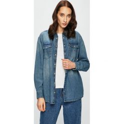 Tommy Jeans - Koszula. Niebieskie bluzki damskie Tommy Jeans, s, bez wzorów, z bawełny, klasyczne, z klasycznym kołnierzykiem, z długim rękawem. Za 299,90 zł.