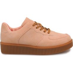 Brązowe Botki Creepers Na Platformie HBK1015 Nude. Pomarańczowe botki damskie ButyModne, bez wzorów, z materiału, bez obcasa, na platformie, bez zapięcia. Za 79,00 zł.
