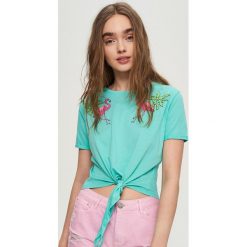 T-shirty damskie: T-shirt z wiązaniem – Turkusowy