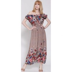 Sukienki: Brązowo-Granatowa Sukienka Boho Flower