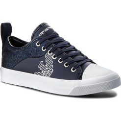 Trampki EMPORIO ARMANI - X3X050 XL486 C128 Navy/Navy/Navy. Niebieskie półbuty damskie skórzane marki Emporio Armani, na co dzień, z aplikacjami, na płaskiej podeszwie. W wyprzedaży za 409,00 zł.