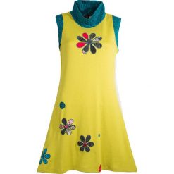 Sukienka w kolorze żółtym. Żółte sukienki damskie Coline, l, z aplikacjami, ze stójką, bez rękawów, midi. W wyprzedaży za 69,95 zł.