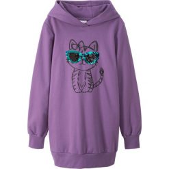 Sukienka dziewczęca dresowa z dwustronnymi cekinami WOW bonprix ultrafioletowy. Fioletowe sukienki dziewczęce bonprix, z aplikacjami, z dresówki, bez rękawów. Za 59,99 zł.