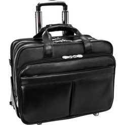 Skórzana torba podróżna na laptopa 17" z odpinanym wózkiem Mcklein Roosevelt 84555. Czarne torby męskie skórzane Mcklein, w paski, ze skóry, eleganckie, na ramię, duże. Za 1420,02 zł.