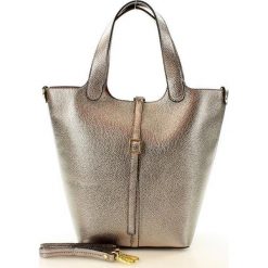 Shopper bag damskie: CLAIRE Torebka włoska shopper skórzany srebrna