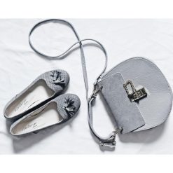 Balerinki dziurkowane z chwostem - skóra naturalna - model 010 - kolor grafitowy. Szare baleriny damskie Zapato, bez wzorów, ze skóry, bez obcasa. Za 299,00 zł.