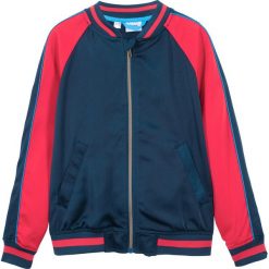 Satynowa kurtka bomberka bonprix ciemnoniebiesko-czerwony. Niebieskie kurtki dziewczęce bonprix, z haftami, z satyny, bez kaptura. Za 124,99 zł.