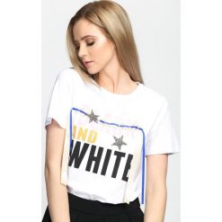 Biały T-shirt And White. Białe t-shirty damskie Born2be, s, z napisami, z okrągłym kołnierzem. Za 59,99 zł.