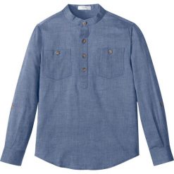 Koszula z wywijanymi rękawami, Slim Fit bonprix indygo melanż. Niebieskie koszule chłopięce bonprix, bez wzorów, eleganckie, ze stójką, z krótkim rękawem, krótkie. Za 54,99 zł.