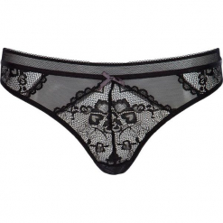 Stringi "Lucia" w kolorze czarnym. Czarne stringi damskie marki LASCANA, w koronkowe wzory, z koronki. W wyprzedaży za 45,95 zł.