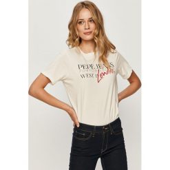 Pepe Jeans - T-shirt Anette. Białe bluzki damskie Pepe Jeans, s, z nadrukiem, z bawełny, casualowe, z okrągłym kołnierzem. W wyprzedaży za 119,90 zł.