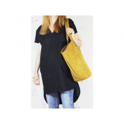Shelly bag musztardowa torba na ramię nubuk syntetyczny. Żółte torebki klasyczne damskie marki Hairoo, w paski, z nubiku, na ramię. Za 180,00 zł.