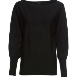 Sweter z szerokim dekoltem w łódkę bonprix czarny. Czarne swetry damskie bonprix, bez wzorów, bez rękawów, bez kaptura. Za 69,99 zł.