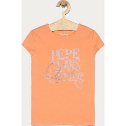 Pepe Jeans - T-shirt dziecięcy Aquaria 128-180 cm. Pomarańczowe bluzki dziewczęce Pepe Jeans, z aplikacjami, z elastanu, z okrągłym kołnierzem, z krótkim rękawem, krótkie, bez kaptura. Za 119,90 zł.