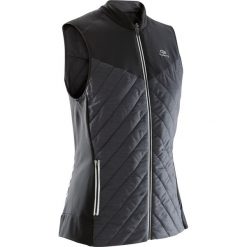 Kamizelka do biegania RUN WARM damska. Czarne kamizelki damskie KALENJI, bez wzorów, z elastanu, bez kaptura. Za 99,99 zł.