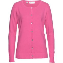 Sweter rozpinany bonprix różowy. Różowe swetry damskie bonprix, bez wzorów, bez rękawów, bez kaptura. Za 69,99 zł.