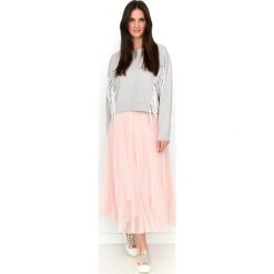 Bluza z frędzlami szara - 40. Szare bluzy damskie e-margeritka.pl, s, bez wzorów, z bawełny, bez rękawów, bez kaptura. Za 149,99 zł.