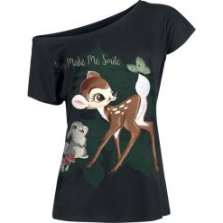 Bambi Smile Koszulka damska czarny. Czarne bluzki damskie marki Bambi, l, z nadrukiem, z dekoltem w łódkę. Za 79,90 zł.