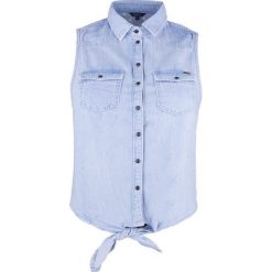 Koszula Pepe Jeans Binx Blue. Niebieskie koszulki damskie Pepe Jeans, bez wzorów, z jeansu, klasyczne, z klasycznym kołnierzykiem, bez rękawów. Za 119,00 zł.