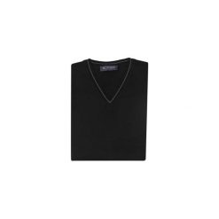 Czarny sweter męski w szpic SW7. Czarne swetry męskie Lanieri Fashion - swetry męskie, m, bez wzorów, z bawełny, casualowe, z dekoltem w serek, bez kaptura. Za 117,00 zł.