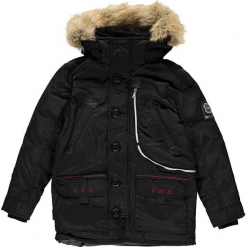 Kurtka zimowa "Carnaval" w kolorze czarnym. Czarne kurtki chłopięce zimowe marki Geographical Norway Kids & Women, z aplikacjami. W wyprzedaży za 363,95 zł.