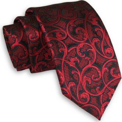 Czarno-Czerwony Elegancki Męski Krawat -ALTIES- 7 cm, Klasyczny, w Zawijasy KRALTS0371. Czerwone krawaty męskie Alties, z tkaniny, eleganckie. Za 39,00 zł.