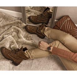 Sznurowane botki z ociepleniem na grubej podeszwie - skóra naturalna - model 431 - kolor brązowy przecierka. Pomarańczowe botki damskie Zapato, na zimę, z jeansu, bez obcasa, na płaskiej podeszwie, na sznurówki. W wyprzedaży za 319,00 zł.