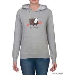 Bluza damska z owieczką. Szare bluzy rozpinane damskie Pakamera, z nadrukiem, z kapturem. Za 119,00 zł.