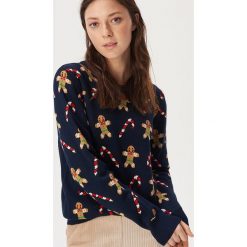 Sweter z motywem świątecznym - Granatowy. Niebieskie swetry damskie Sinsay, s, bez wzorów, wizytowe, bez rękawów, bez kaptura. Za 59,99 zł.