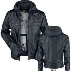 Justice League Batman - Cosplay Kurtka skórzana melanż czarny/szary. Szare kurtki męskie marki Justice League, l, w paski, ze skóry, z kapturem. Za 812,90 zł.